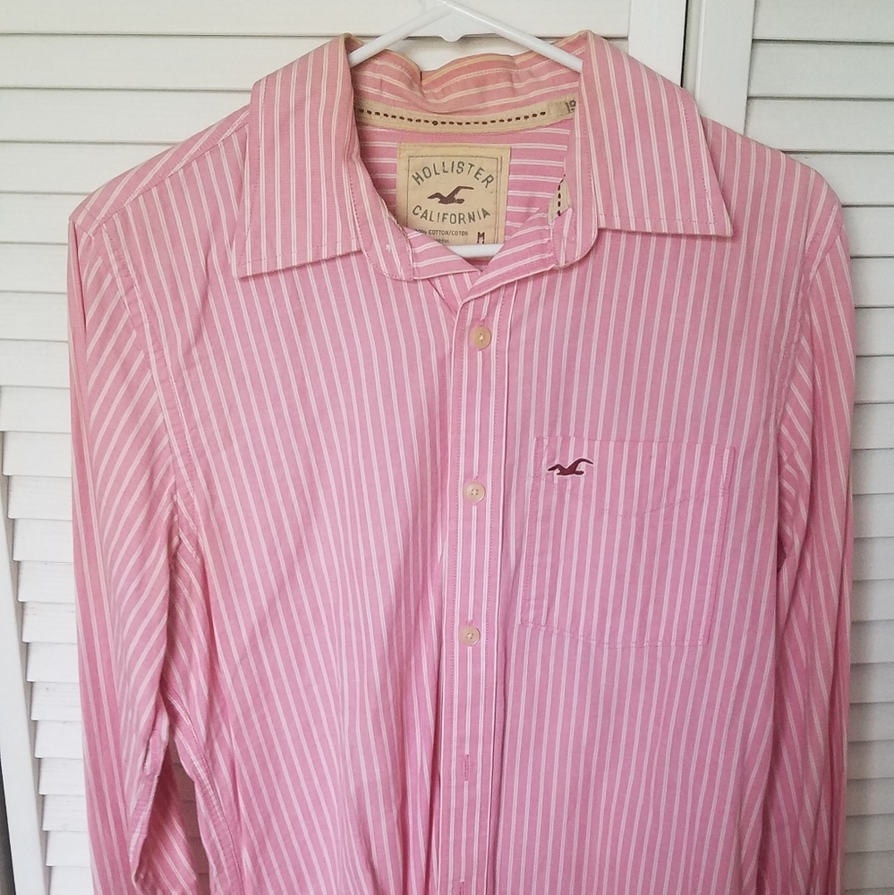 Hollister pink striped long sleeve button up dress